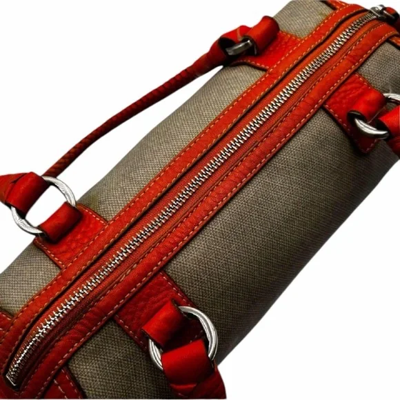Cole Han Gray Canvas Orange Leather Barrel Satchel - Picture 9 of 16